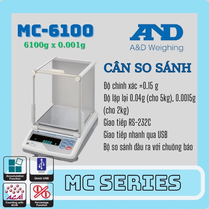 Cân điện tử - Cân so sánh AND MC-6100 (6100g/0.001g)- Nhật Bản