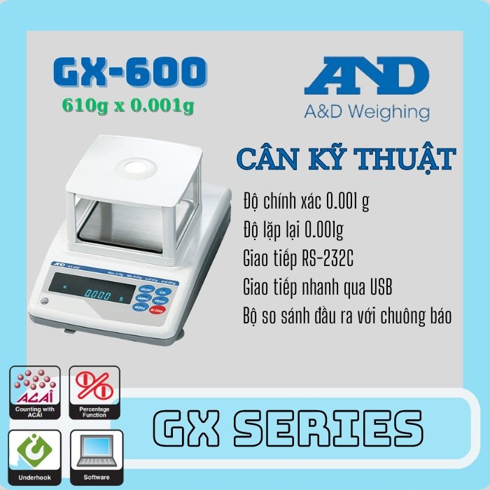 Cân điện tử - Cân kỹ thuật AND GX-600 (610g/0.001g)- Nhật Bản