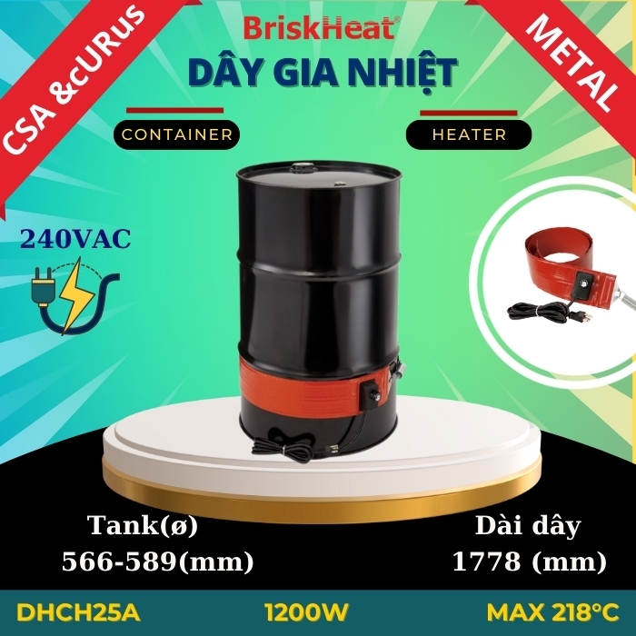 Dây gia nhiệt Silicon cho thùng kim loại DHCH25A - 218C/1200W