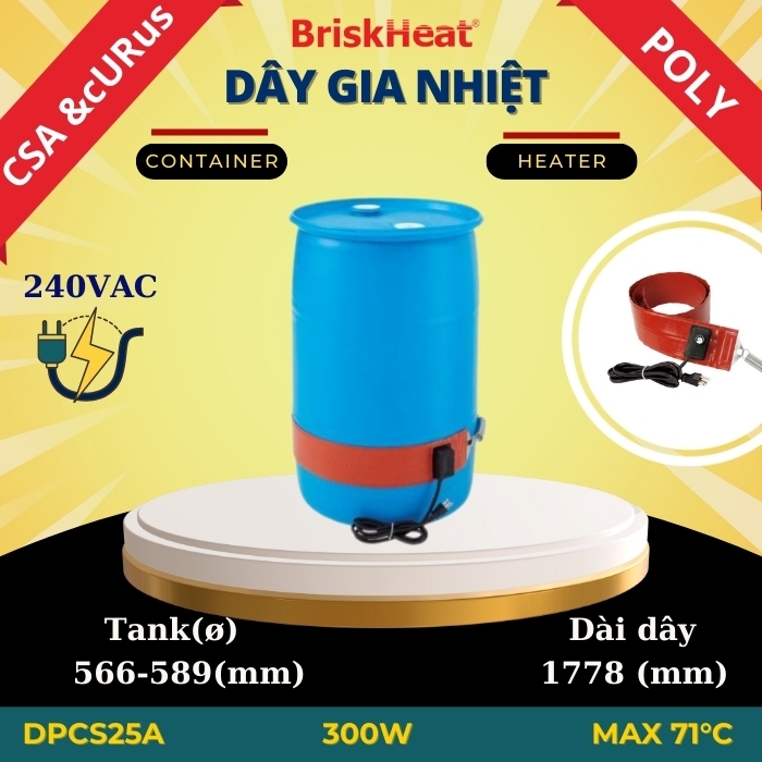 Dây gia nhiệt Silicon cho thùng nhựa DPCS25A-71C/1200W
