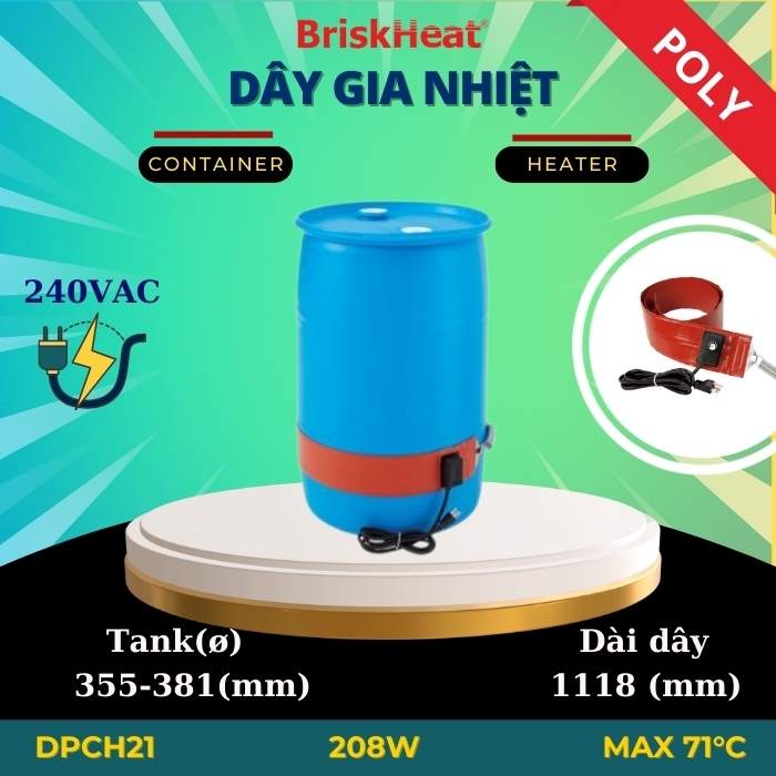 Dây gia nhiệt Silicon cho thùng nhựa DPCH21 - 71C/208W