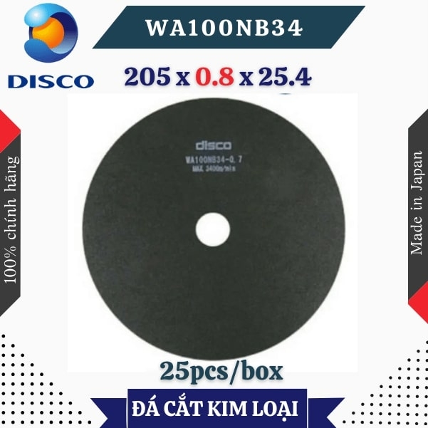 Đĩa cắt kim loại Disco WA100NB34 size 205 x 0.8 x 25.4 (mm)