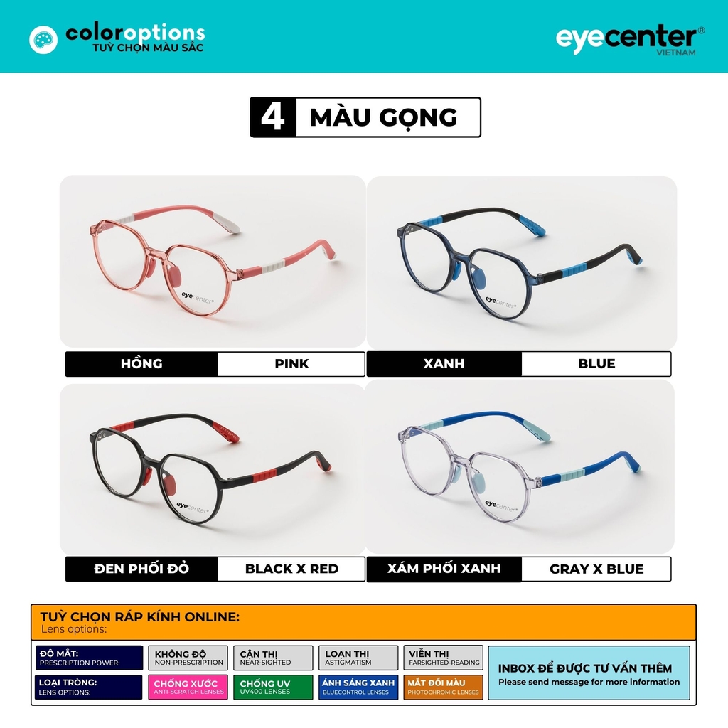 [B107] Gọng kính trẻ em chống ánh sáng xanh chính hãng EYECENTER nhựa dẻo chống gãy siêu nhẹ nhiều màu có thể thay mắt cận 5292