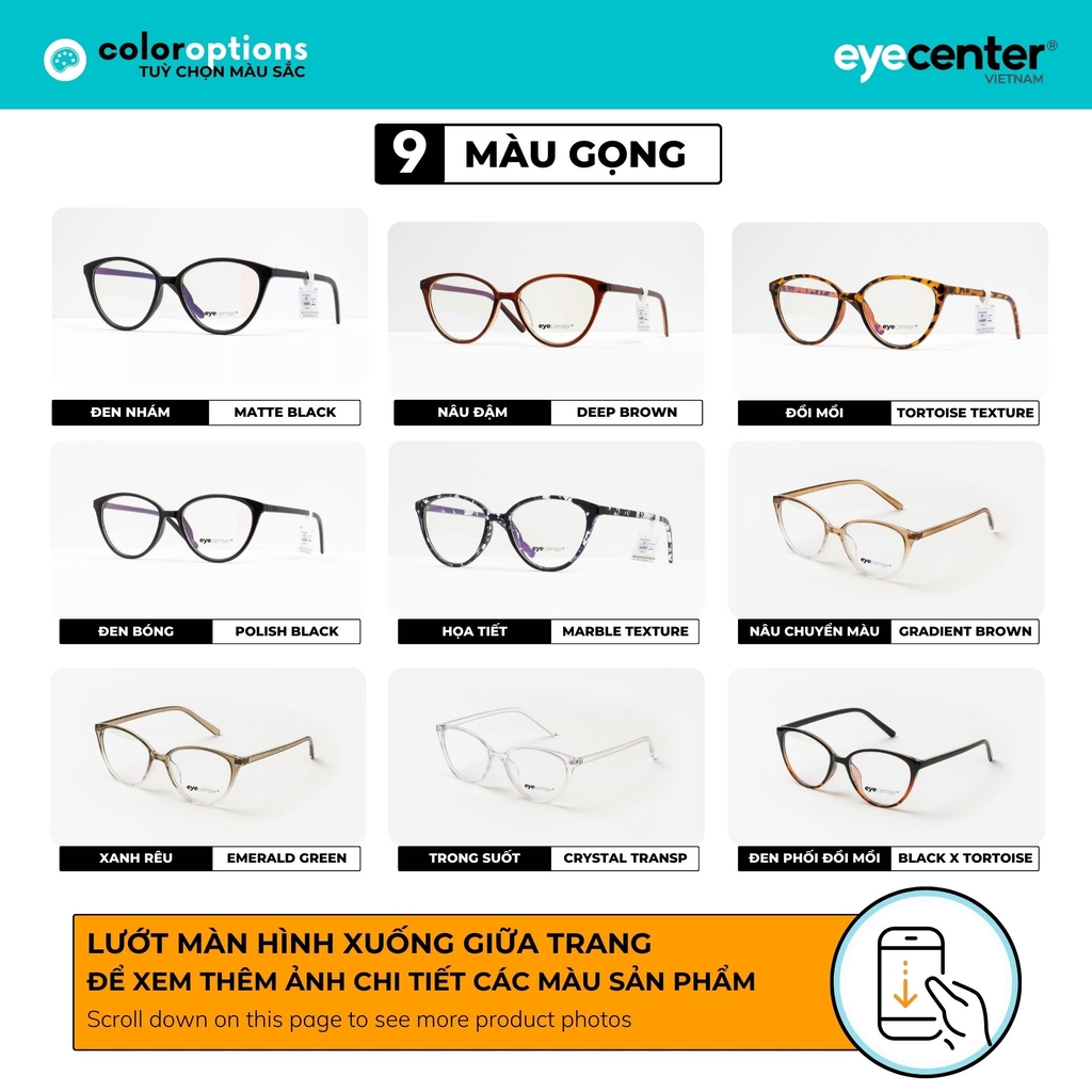 [K22] Gọng kính cận nữ chính hãng EYECENTER dáng mắt mèo nhựa dẻo chống gãy K22 EK 2360 by Eye Center Vietnam