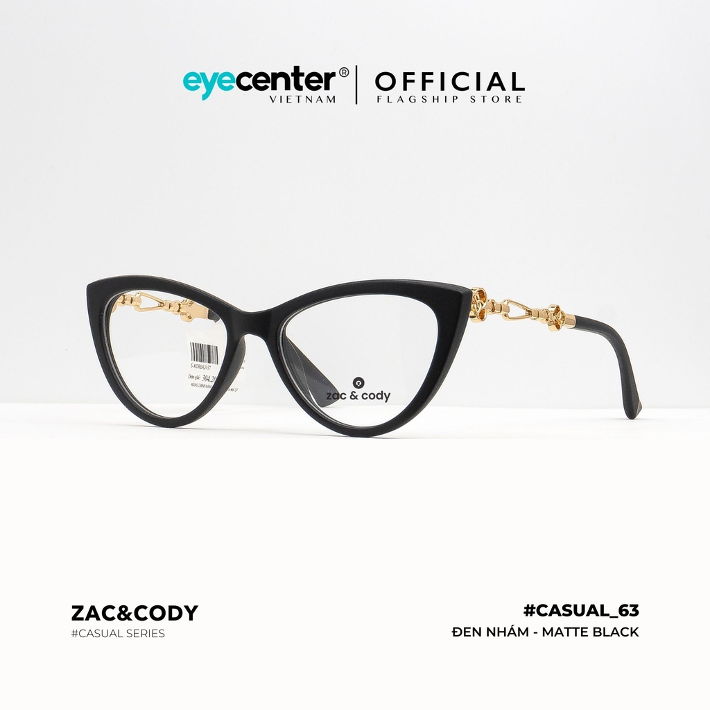 [C63]Gọng kính cận nữ chính hãng Zac & Cody dáng mắt mèo nhựa phối kim loại casual.63 EK A3386 by Eye Center Vietnam