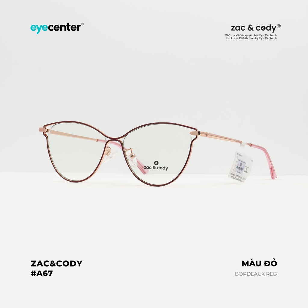 [A67]Gọng kính cận nữ chính hãng ZAC & CODY dáng mắt mèo kim loại chống gỉ signature cao cấp ZC LC704 by Eye Center Vietnam