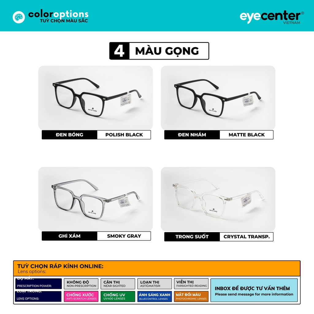 [B74] Gọng kính cận nam nữ chính hãng ZAC & CODY nhựa dẻo chống gãy cao cấp ZC TR17107  by Eye Center Vietnam