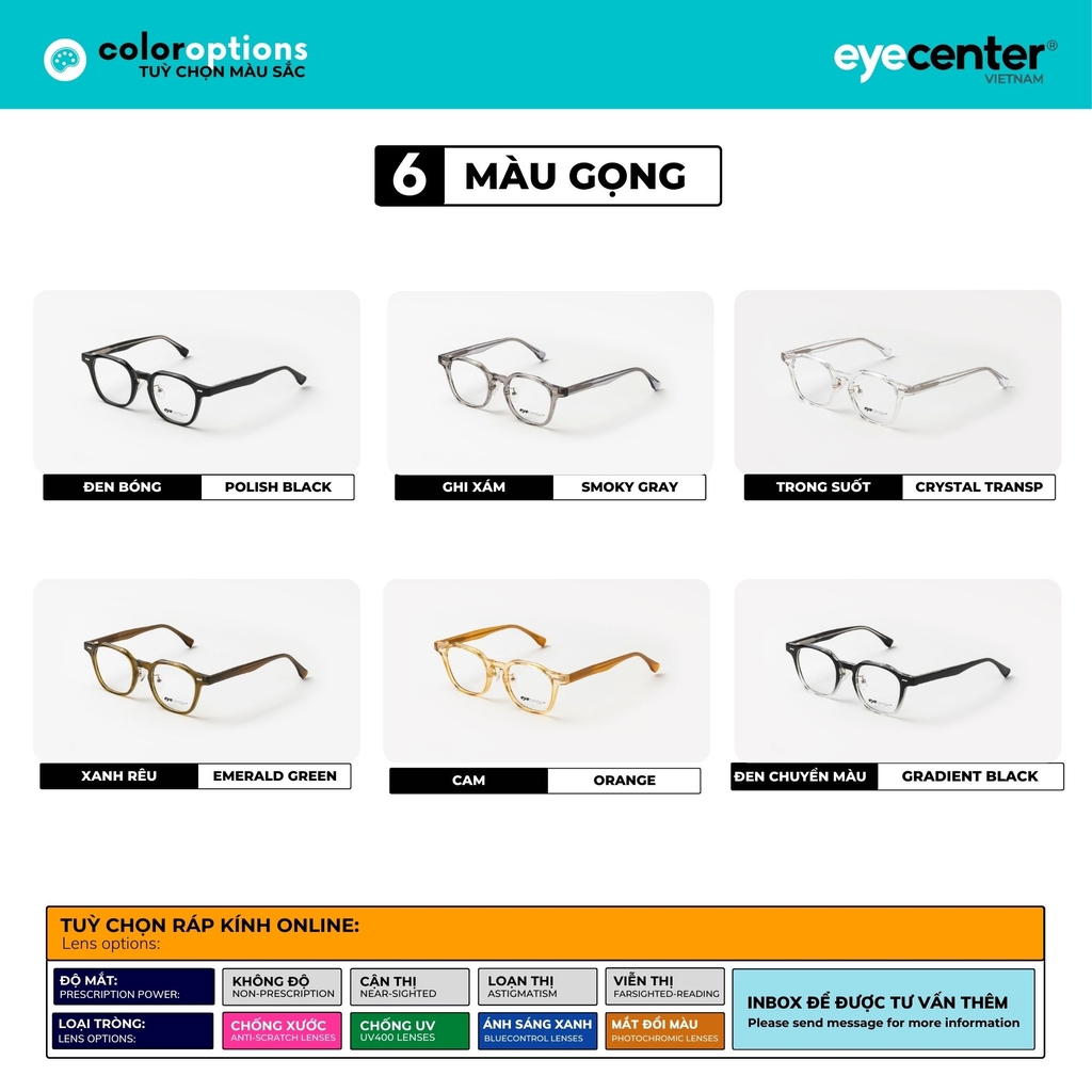 [A124] Gọng kính cận nam nữ chính hãng EYECENTER nhiều màu 6832