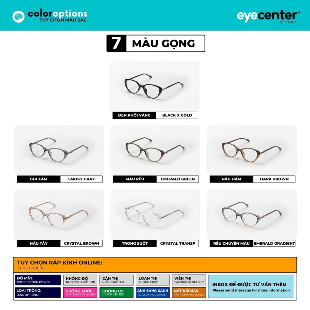 [B174] Gọng kính cận mắt mèo nữ chất liệu nhựa phối kim loại chống gỉ by Eye Center Vietnam