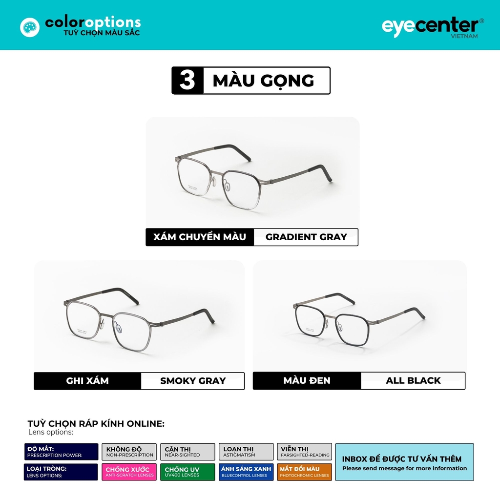 [PRTI 18] Gọng kính cận nam nữ TITANIUM siêu nhẹ chống gỉ by Eye Center Vietnam