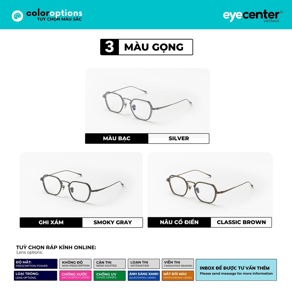 [PRTI 17]Gọng kính cận nam nữ TITANIUM siêu nhẹ chống gỉ by Eye Center Vietnam