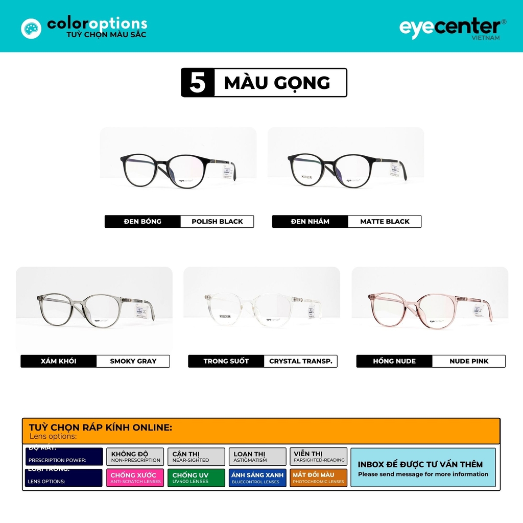 [K28] Gọng kính cận nam nữ chính hãng EYECENTER nhựa dẻo chống gãy siêu nhẹ K28 TR90 EK 203 by Eye Center Vietnam