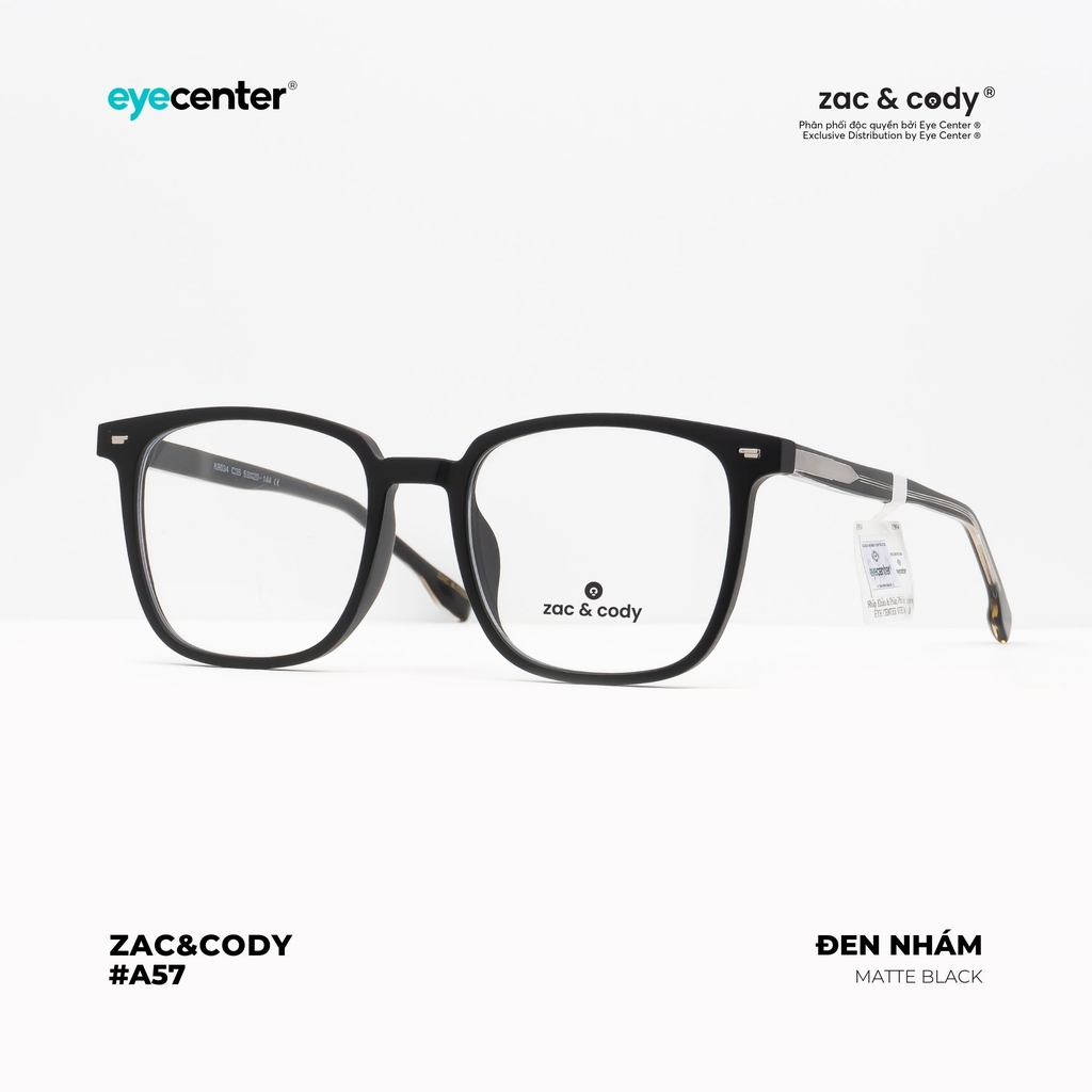 [A57] Gọng kính cận nam nữ chính hãng ZAC & CODY lõi thép chống gãy ZC K 9034 A57 by Eye Center Vietnam