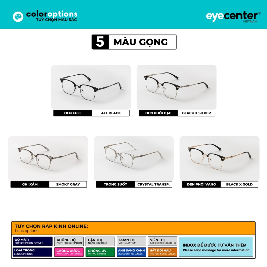 [B133] Gọng kính cận nam nữ chính hãng STUDIO MUKU chất liệu kim loại by Eye Center Vietnam