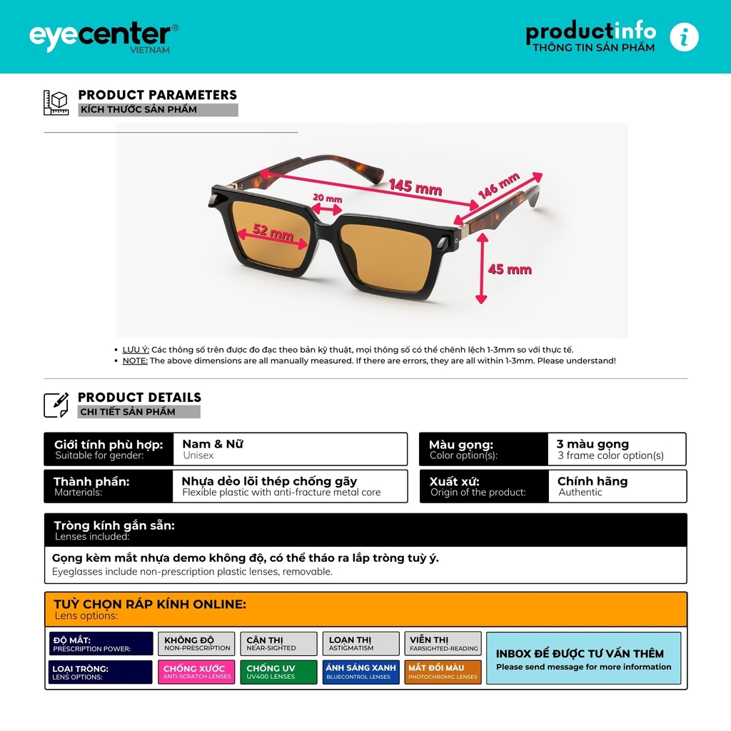 [S39] Kính mát chính hãng EYECENTER 5570