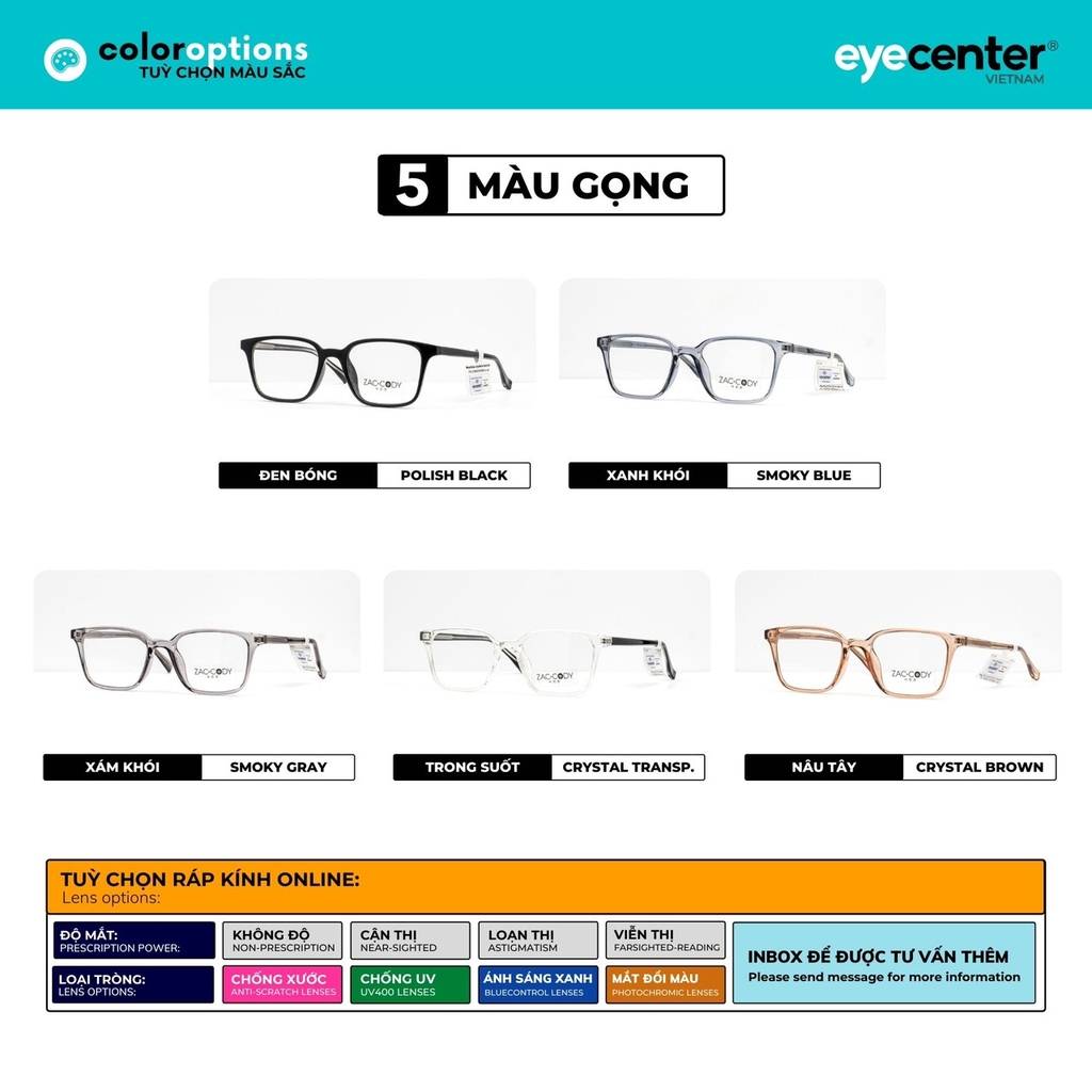 [B29] [17134-7110] Gọng kính cận nam nữ  chính hãng ZAC & CODY lõi thép chống gãy  original.29  ZC TR17134 by Eye Center Vietnam