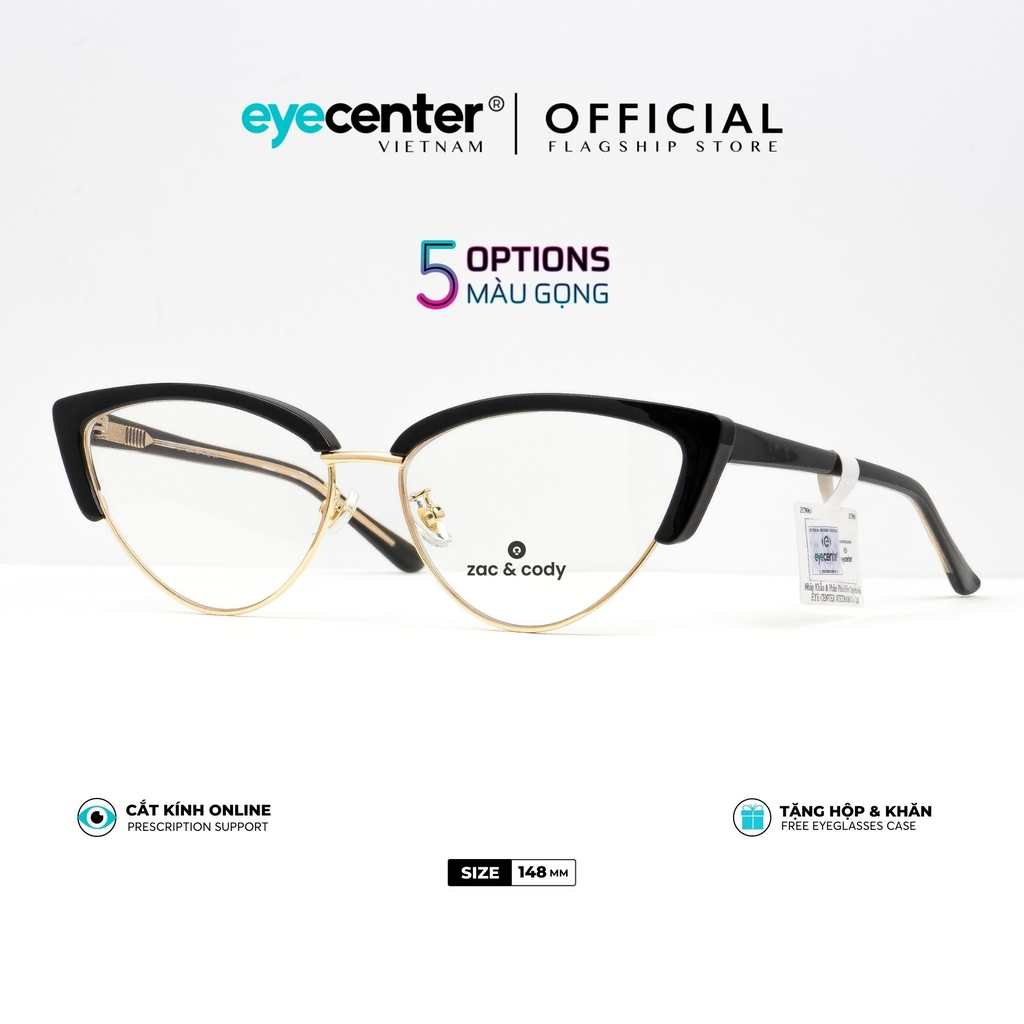 [A65]Gọng kính cận nữ chính hãng ZAC & CODY dáng mắt mèo lõi thép chống gãy cao cấp  ZC 9061 by Eye Center Vietnam