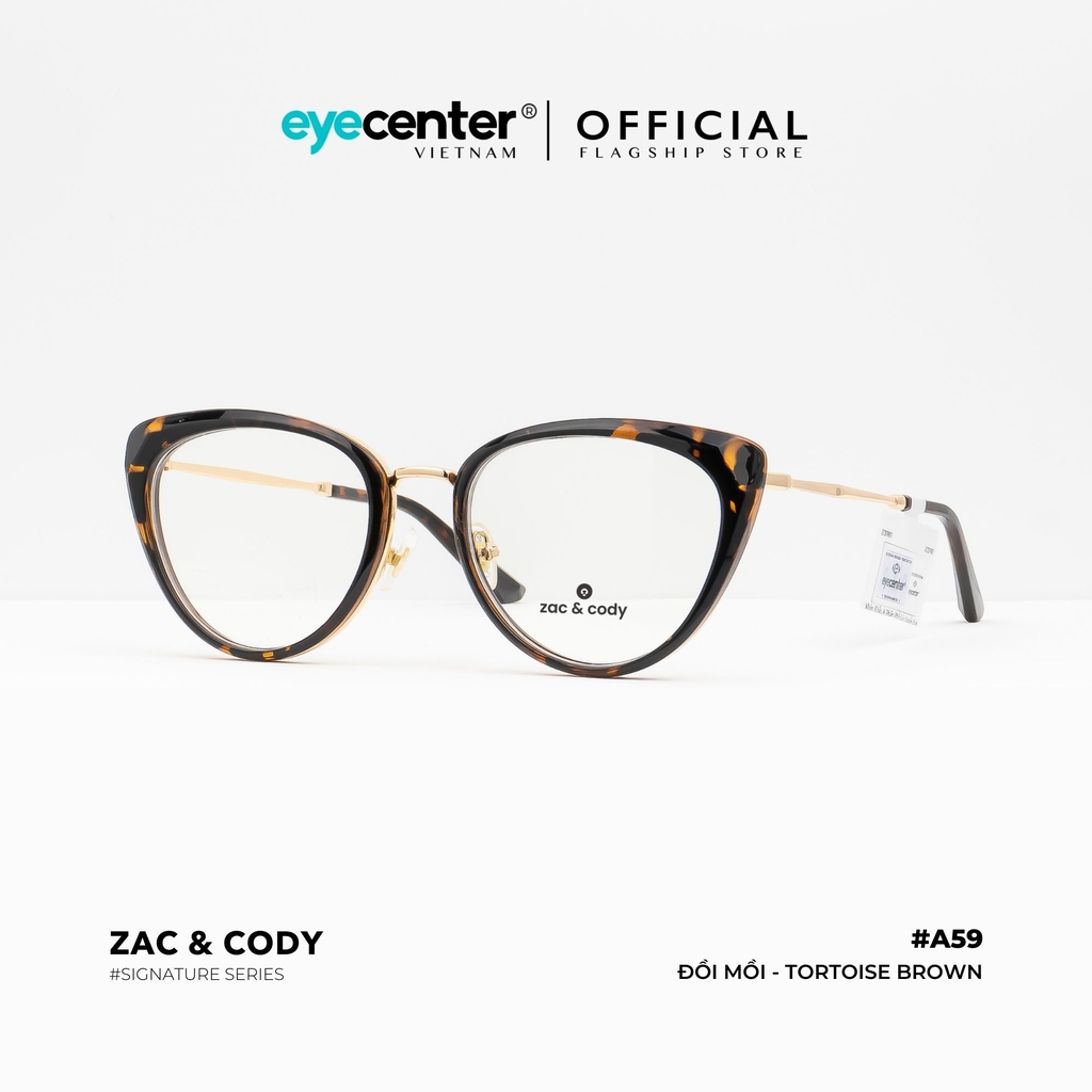 [A59] Gọng kính cận nữ chính hãng dáng mắt mèo nhựa phối kim loại chống gỉ cao cấp signature A59 ZC TR 87007 by Eye Center Vietnam