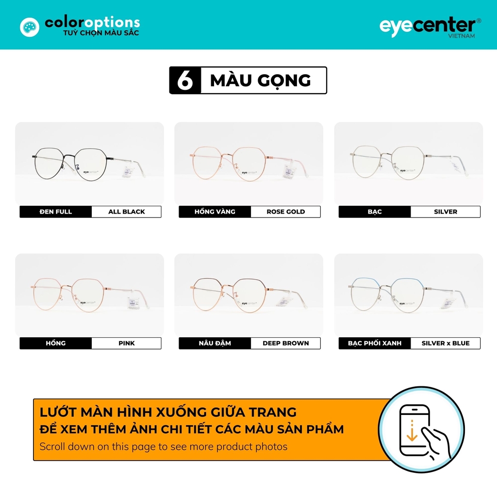 [K33]Gọng kính cận nữ chính hãng EYECENTER kim loại chống gỉ nhiều màu EK 348 by Eye Center Vietnam