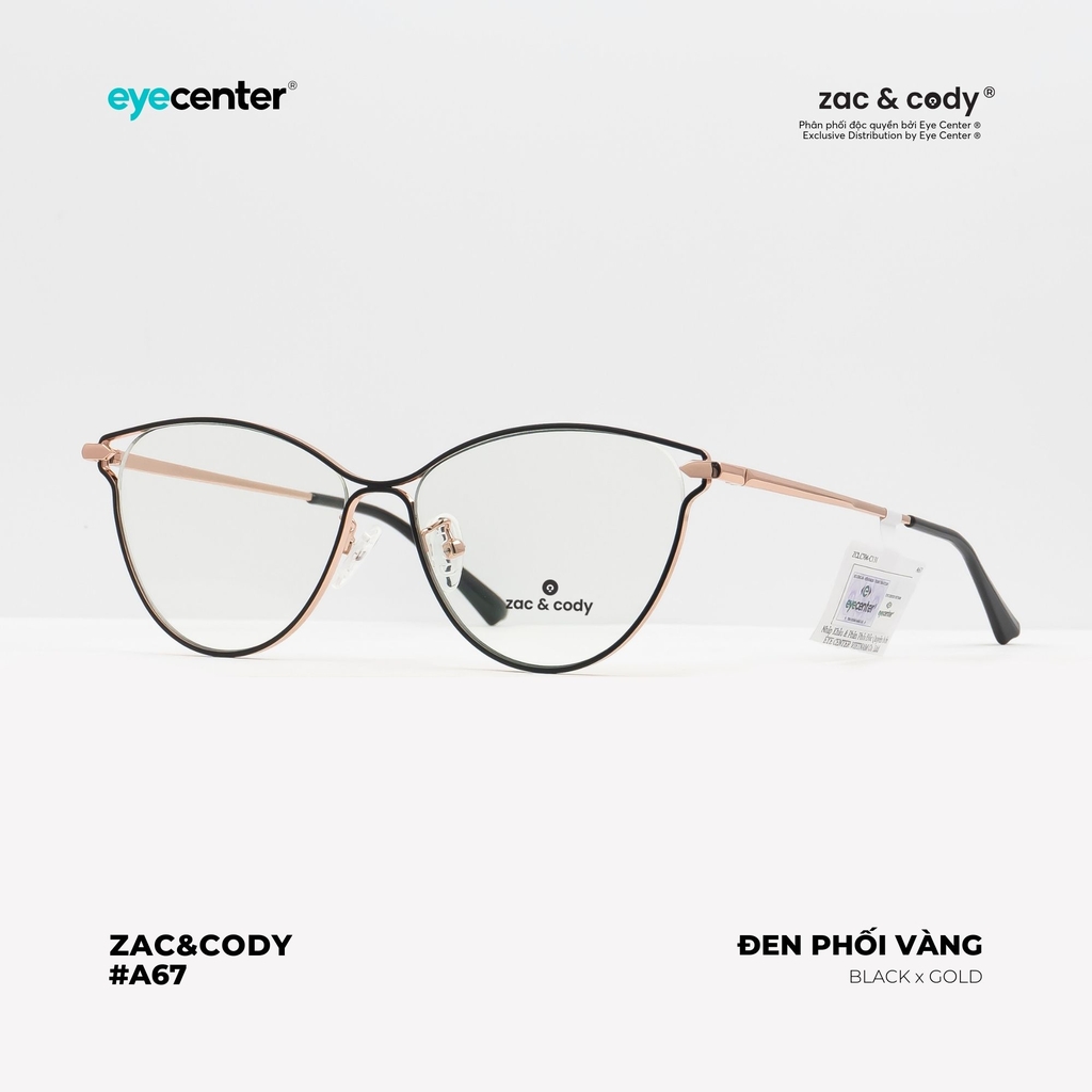 [A67]Gọng kính cận nữ chính hãng ZAC & CODY dáng mắt mèo kim loại chống gỉ signature cao cấp ZC LC704 by Eye Center Vietnam