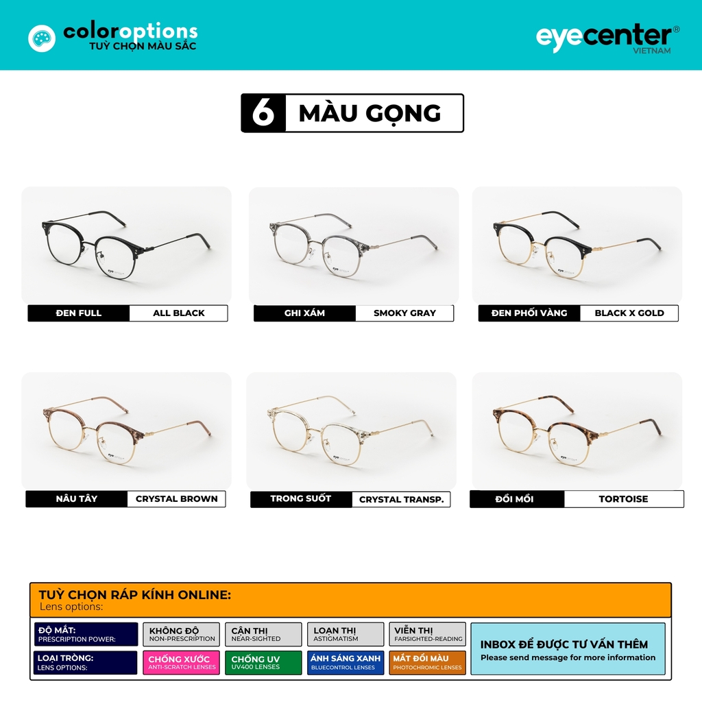 [C97] Gọng kính cận kim loại nam nữ EYECENTER nhựa phối kim loại chống gỉ by Eye Center Vietnam