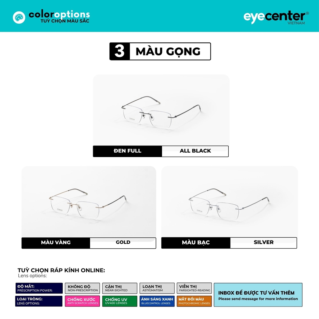 [ZA441] Gọng kính cận nam nữ không viền TITANIUM siêu nhẹ chống gỉ by Eye Center Vietnam