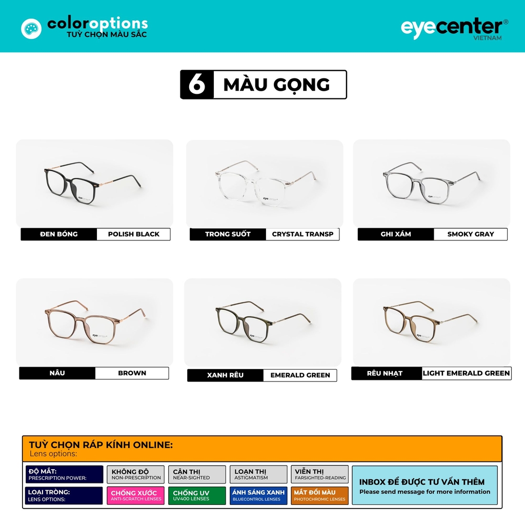 [B80] [01250 - 85029 - 7012] Gọng kính cận nam nữ chính hãng  EYECENTER nhiều màu EC 01250 by Eye Center Vietnam