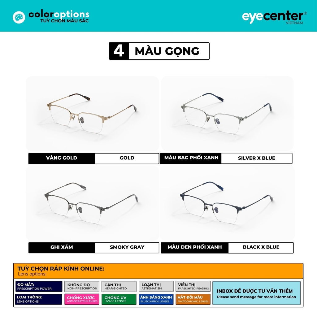 [PRTI39] Gọng kính cận nam nữ chất liệu Titanium siêu bền chống gỉ by Eye Center Vietnam