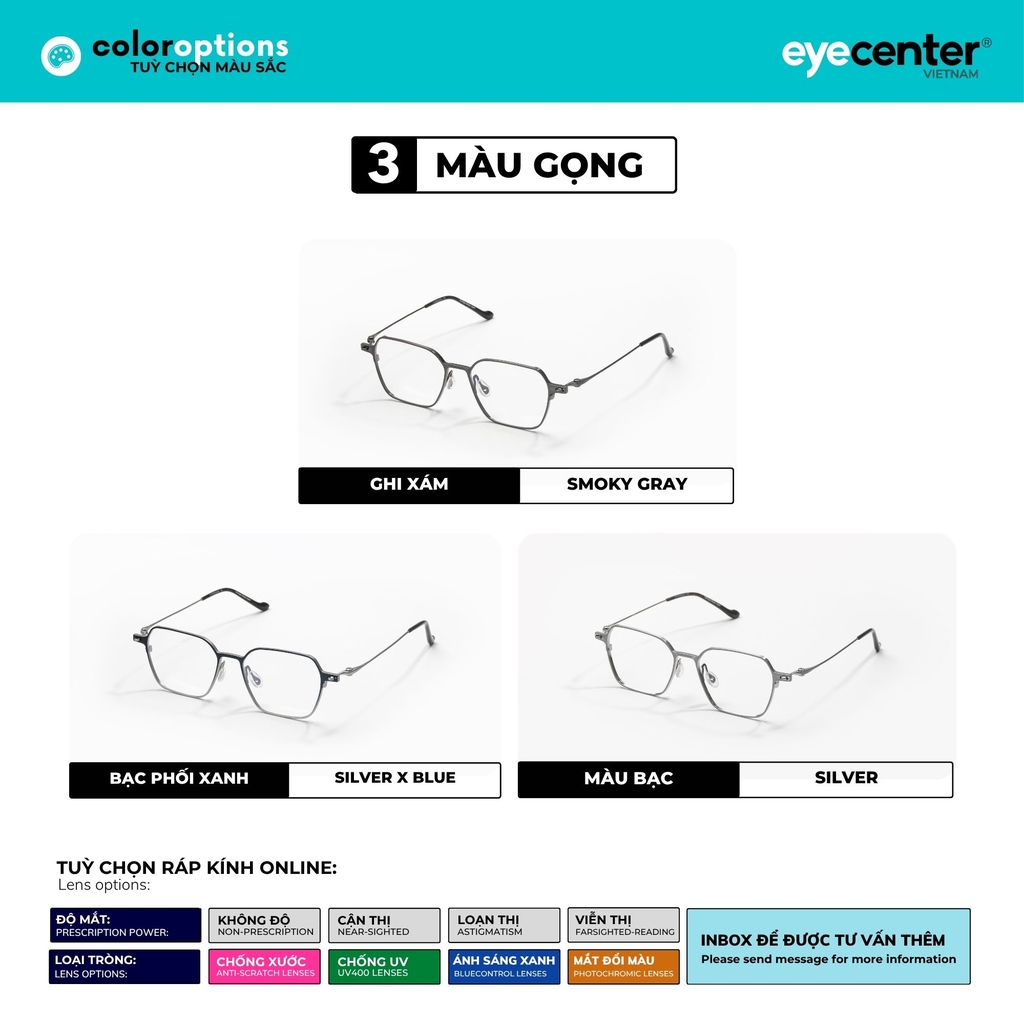 [PRTI45] Gọng kính cận nam nữ chất liệu Titanium siêu nhẹ chống gỉ by Eye Center Vietnam