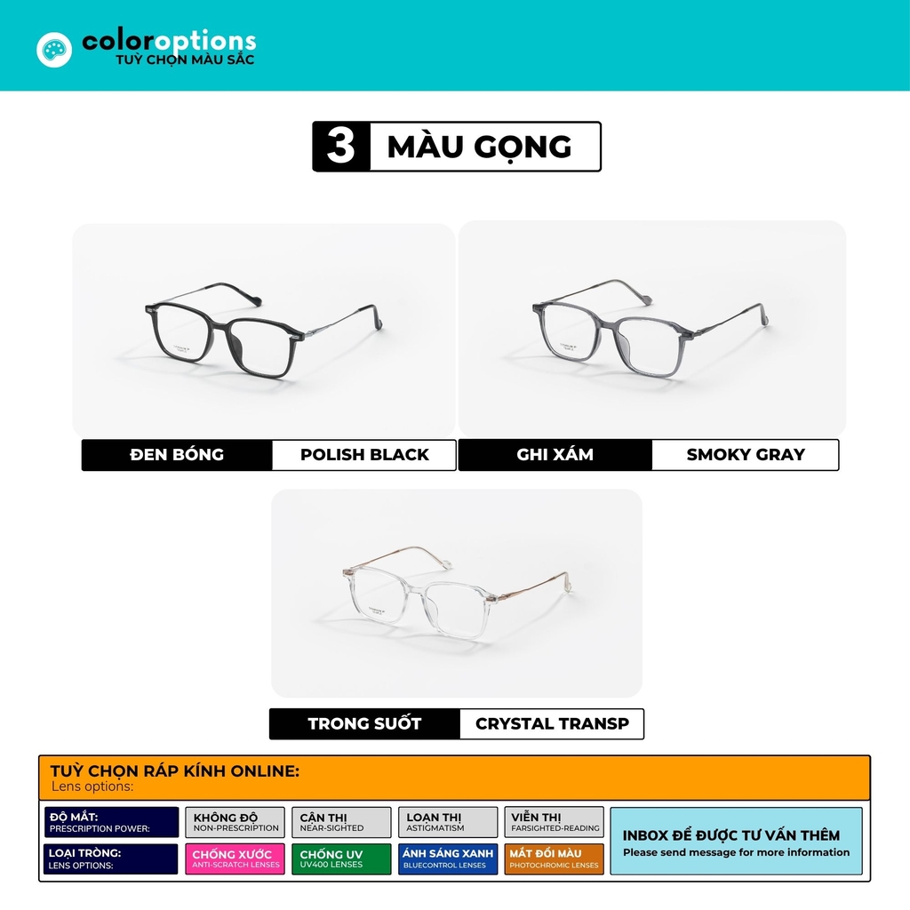 [VA420] Gọng kính cận nam nữ chất liệu nhựa phối Titanium siêu nhẹ chống gỉ by Eye Center Vietnam