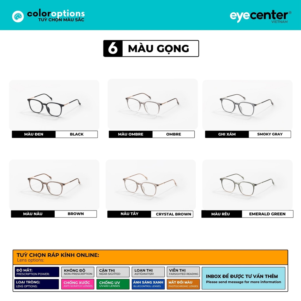 [VA403] Gọng kính cận nam nữ chất liệu nhựa phối kim loại chống gỉ by Eye Center Vietnam