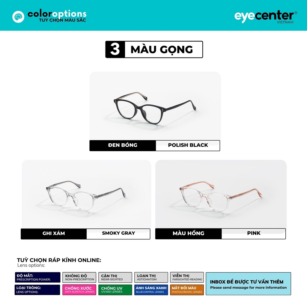 [VA418] Gọng kính cận nam nữ chất liệu nhựa lõi thép chống gãy by Eye Center Vietnam