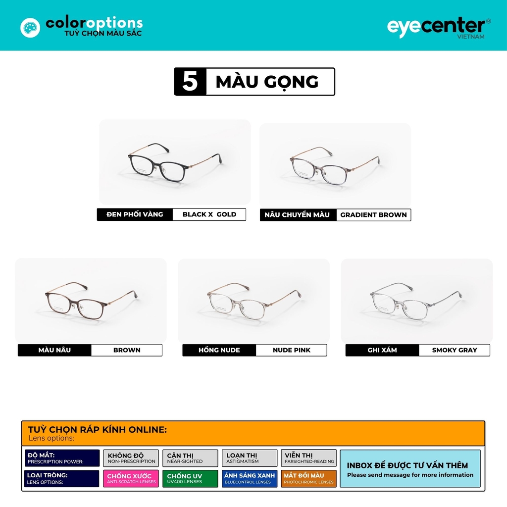 [A370] Gọng kính cận nam nữ chất liệu Titanium siêu nhẹ chống gỉ by Eye Center Vietnam