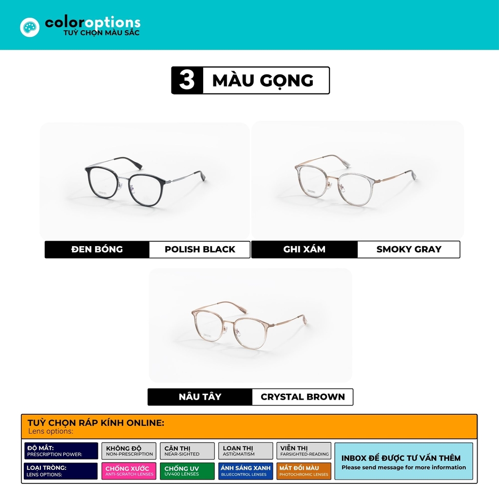 [ZA443] Gọng kính cận nữ chất liệu nhựa phối Titanium chống gỉ siêu nhẹ by Eye Center Vietnam