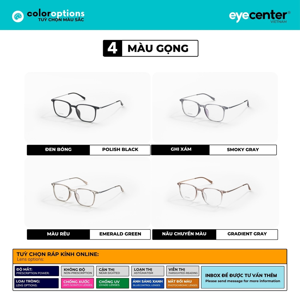 [ZA455] Gọng kính cận nam nữ chất liệu nhựa phối Titanium chống gỉ siêu nhẹ by Eye Center Vietnam