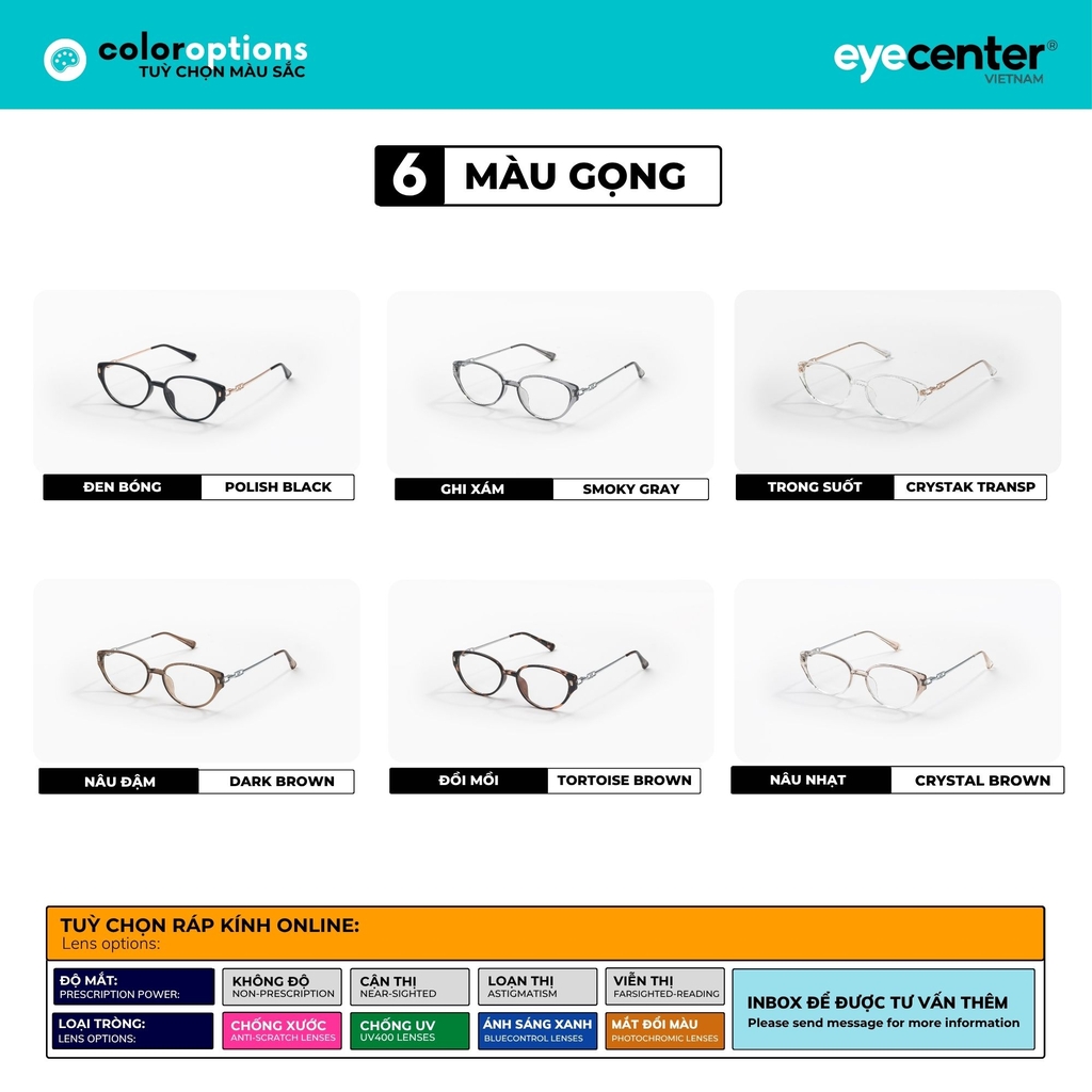 [B473] Gọng kính cận mắt mèo nữ chất liệu nhựa phối kim loại chống gỉ by Eye Center Vietnam