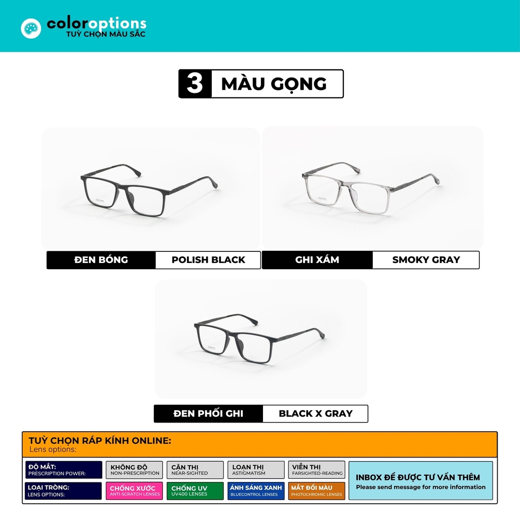 [ZA482] Gọng kính cận nam nữ chất liệu nhựa phối Titanium chống gỉ siêu nhẹ by Eye Center Vietnam