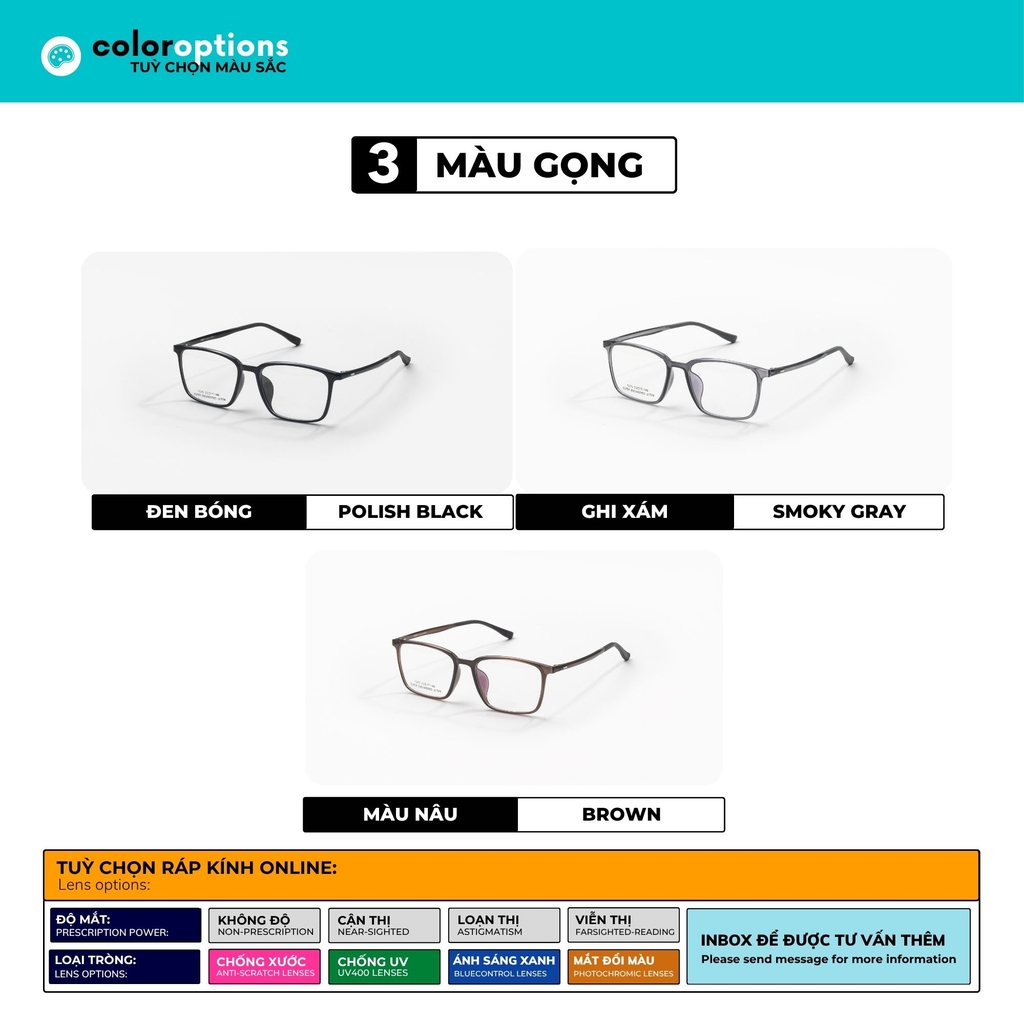 [VA465] Gọng kính cận nhựa nam nữ nhiều màu 1075