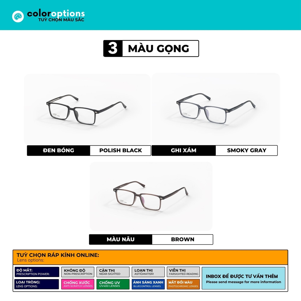 [VA464] Gọng kính cận nam nữ chất liệu nhựa càng kính lõi thép chống gay by Eye Center Vietnam