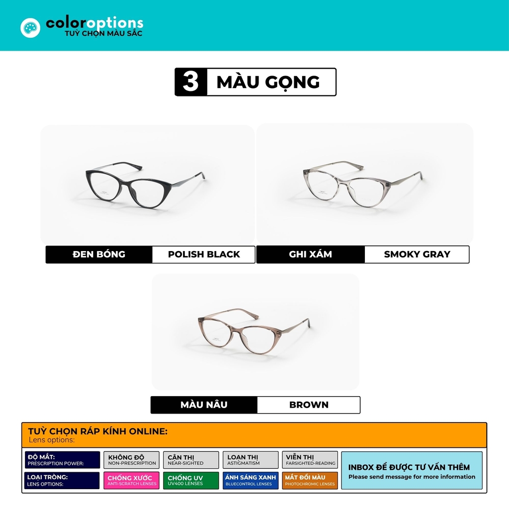 [ZA484] Gọng kính cận mắt mèo nữ chất liệu nhựa phối kim loại chống gỉ by Eye Center Vietnam