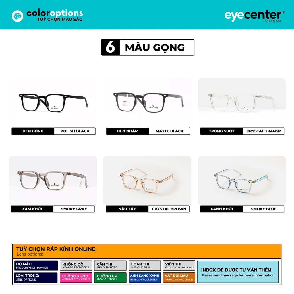 [B12] Gọng kính cận nam nữ chính hãng ZAC & CODY nhựa dẻo chống gãy cao cấp original.12 ZC 280278 by Eye Center Vietnam