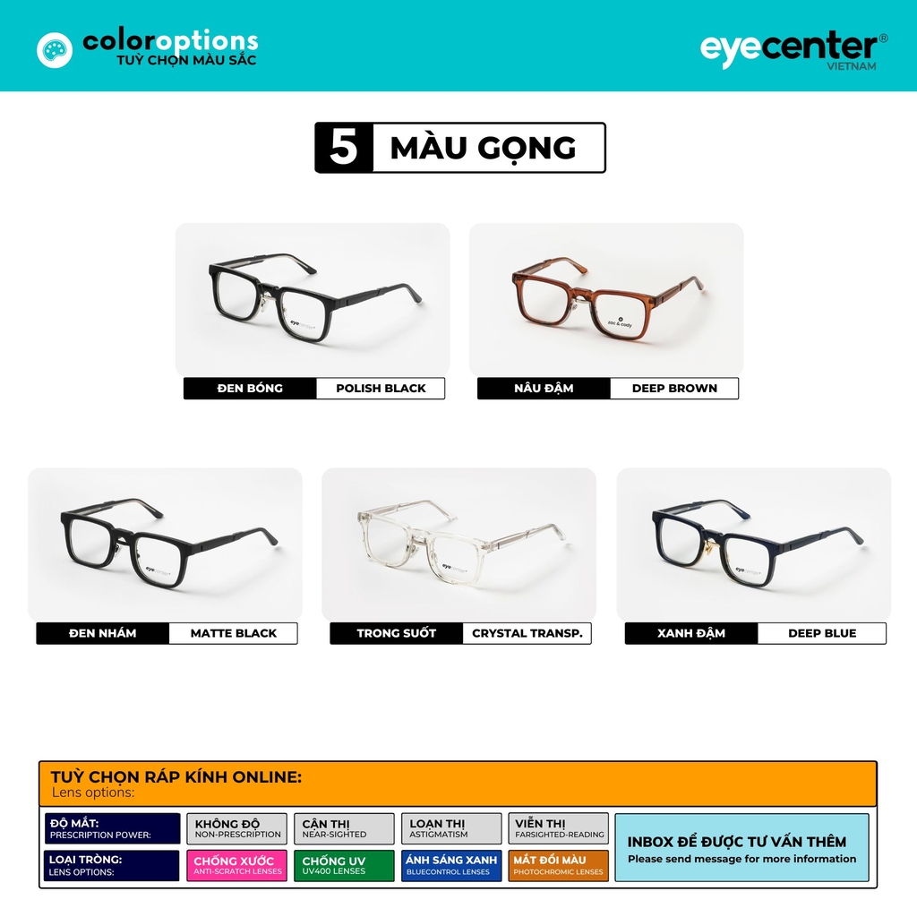 [A93] Gọng kính cận nam nữ chính hãng ZAC & CODY lõi thép chống gãy 5555 by Eye Center Vietnam