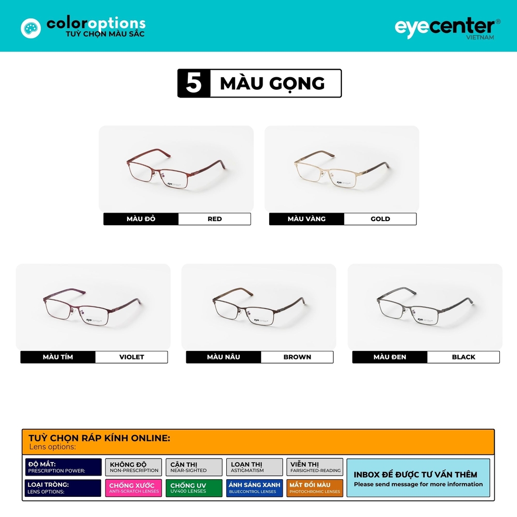 [B55] Gọng kính cận nữ chính hãng EYECENTER kim loại chống gỉ nhiều màu EB SH 3349 by Eye Center Vietnam