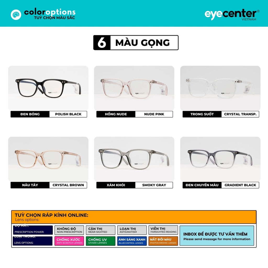 [K32]Gọng kính cận nam nữ chính hãng EYECENTER nhựa dẻo chống gãy EK 8851 by Eye Center Vietnam