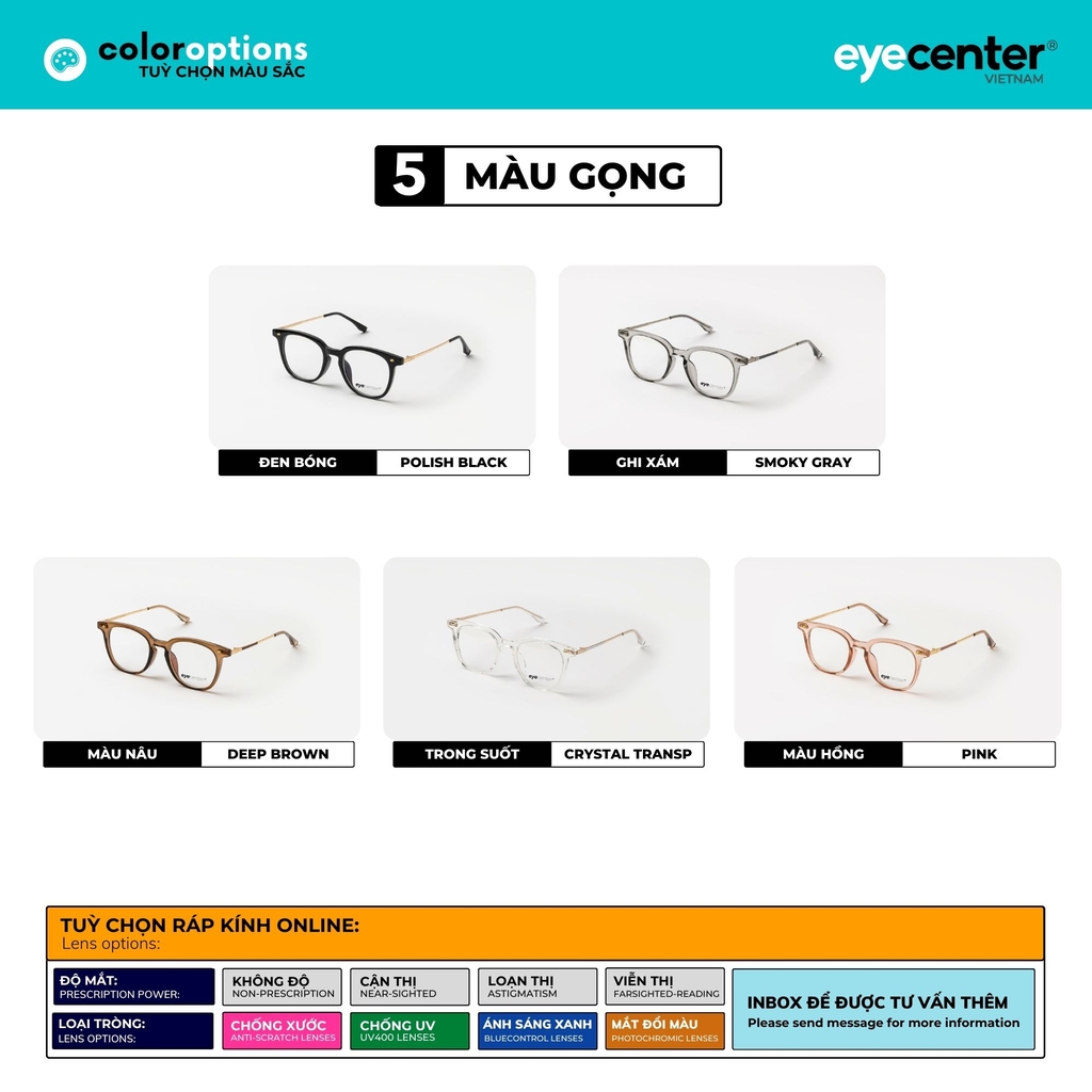 [B95] Gọng kính cận nam nữ chính hãng EYECENTER nhựa phối kim loại nhiều màu EB 1113