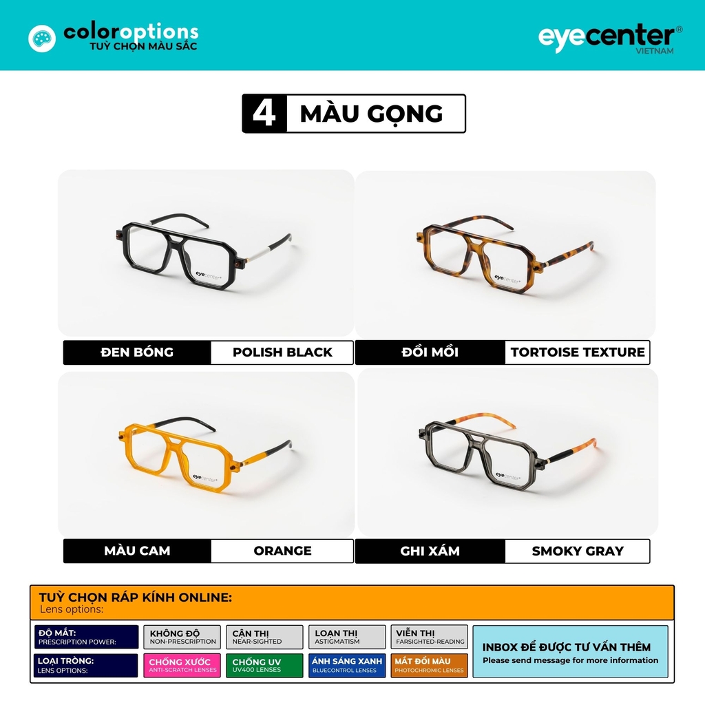 [B98] Gọng kính cận nam nữ chính hãng EYECENTER nhựa dẻo nhiều màu EB 86582