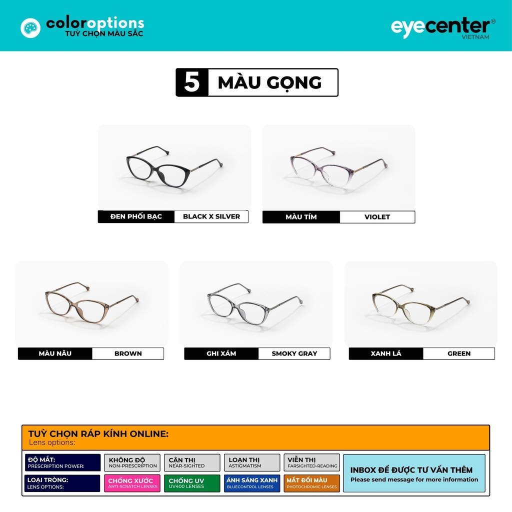 [B190] Gọng kính cận nam nữ chính hãng chất liệu nhựa siêu nhẹ by Eye Center Vietnam