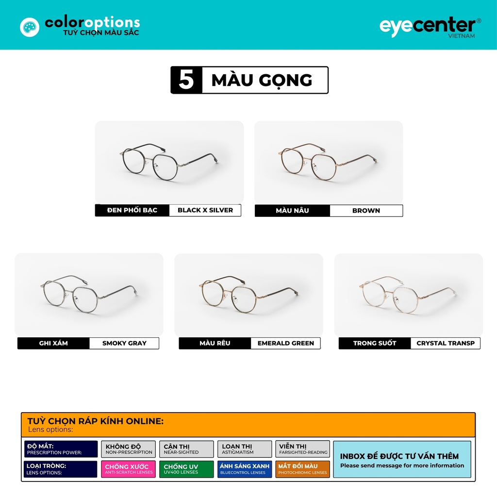 [B165] Gọng kính cận nam nữ chất liệu kim loại chống gỉ by Eye Center Vietnam