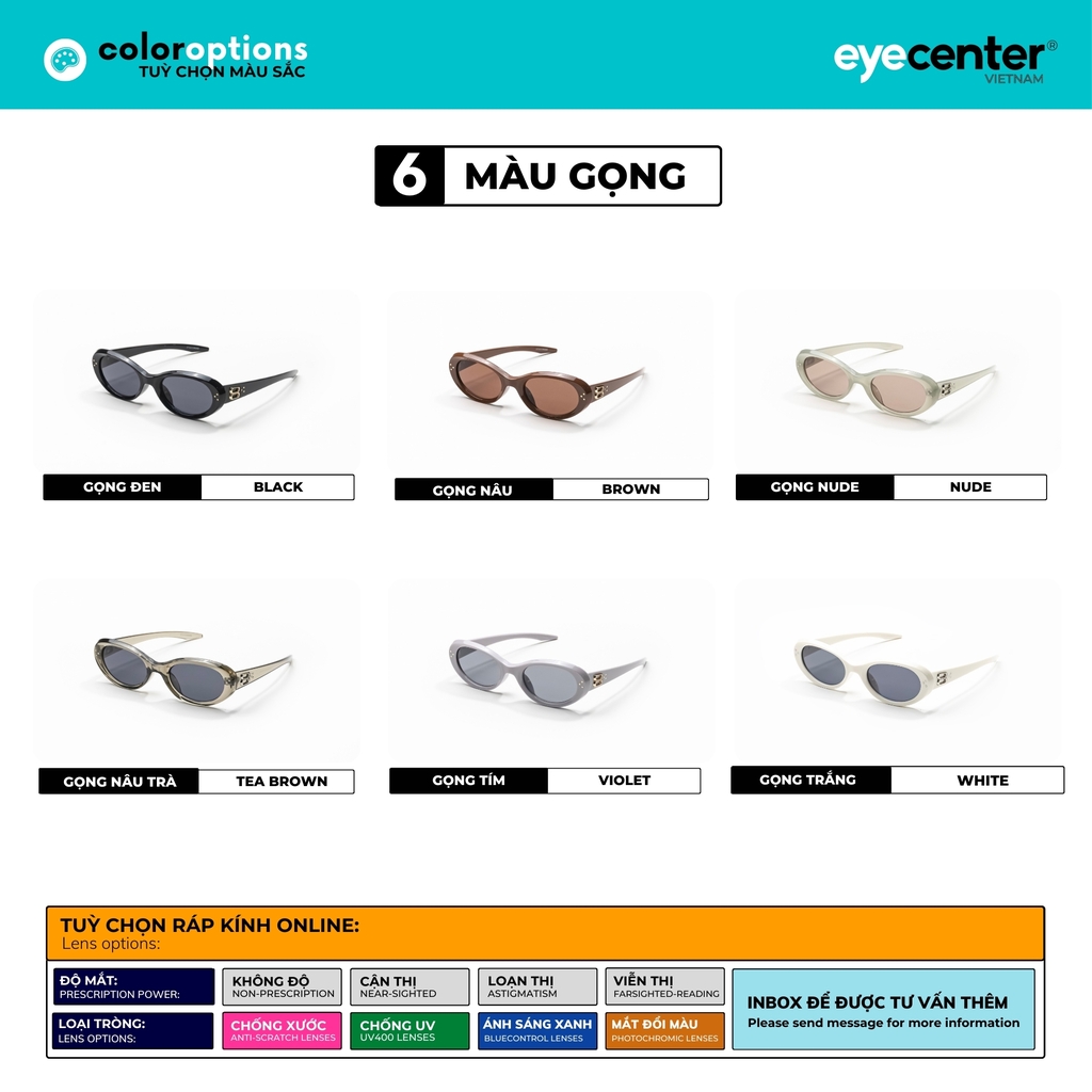 [S128] Kính mát Crystal UV nam nữ chất liệu nhựa nhiều màu by Eye Center Vietnam