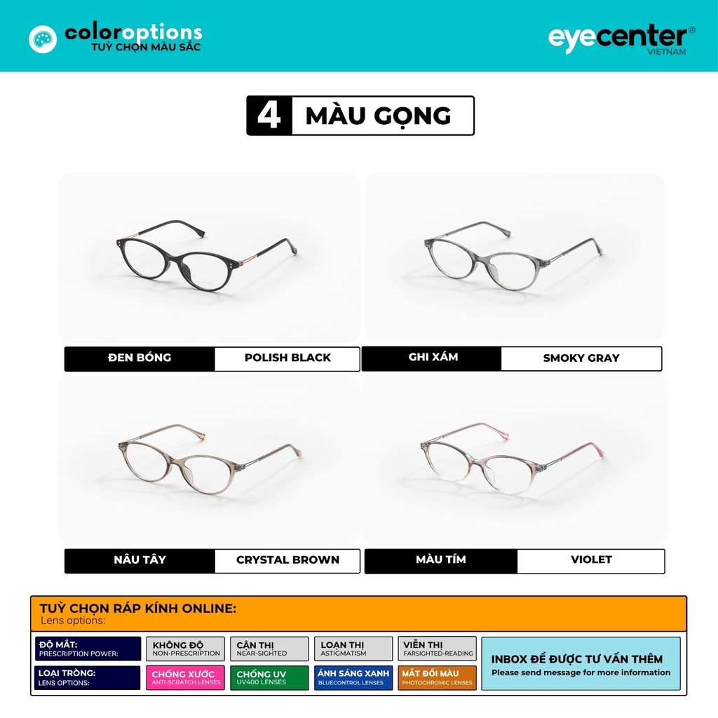 [B472] Gọng kính cận mắt mèo nữ chất liệu nhựa phối kim loại chống gỉ by Eye Center Vietnam